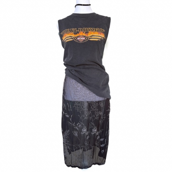 Henna Black Sheer Embroidered Mesh Skirt Size M - Picture 1 of 8